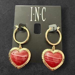 INC International Concepts Gold-Tone Red Heart Hoop Earrings